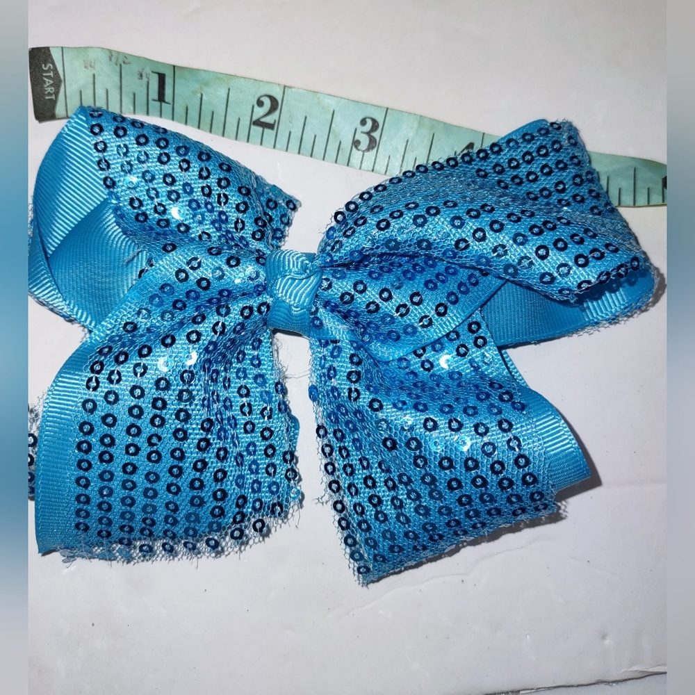 Turquoise Sequin Hair Bow Clip